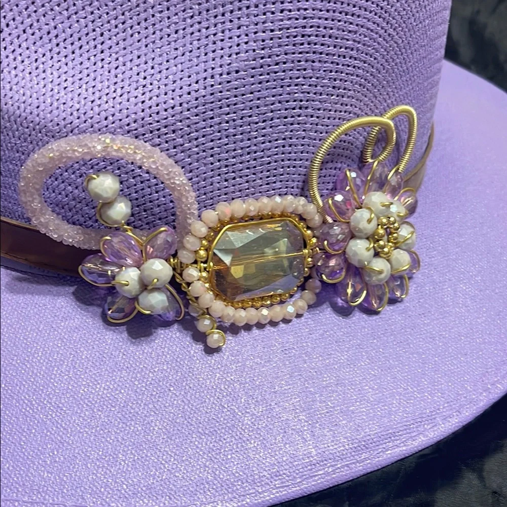 Lavender Yute Fedora with Beaded Accent - Picture 2 of 5